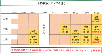 明日、明後日のご予約状況